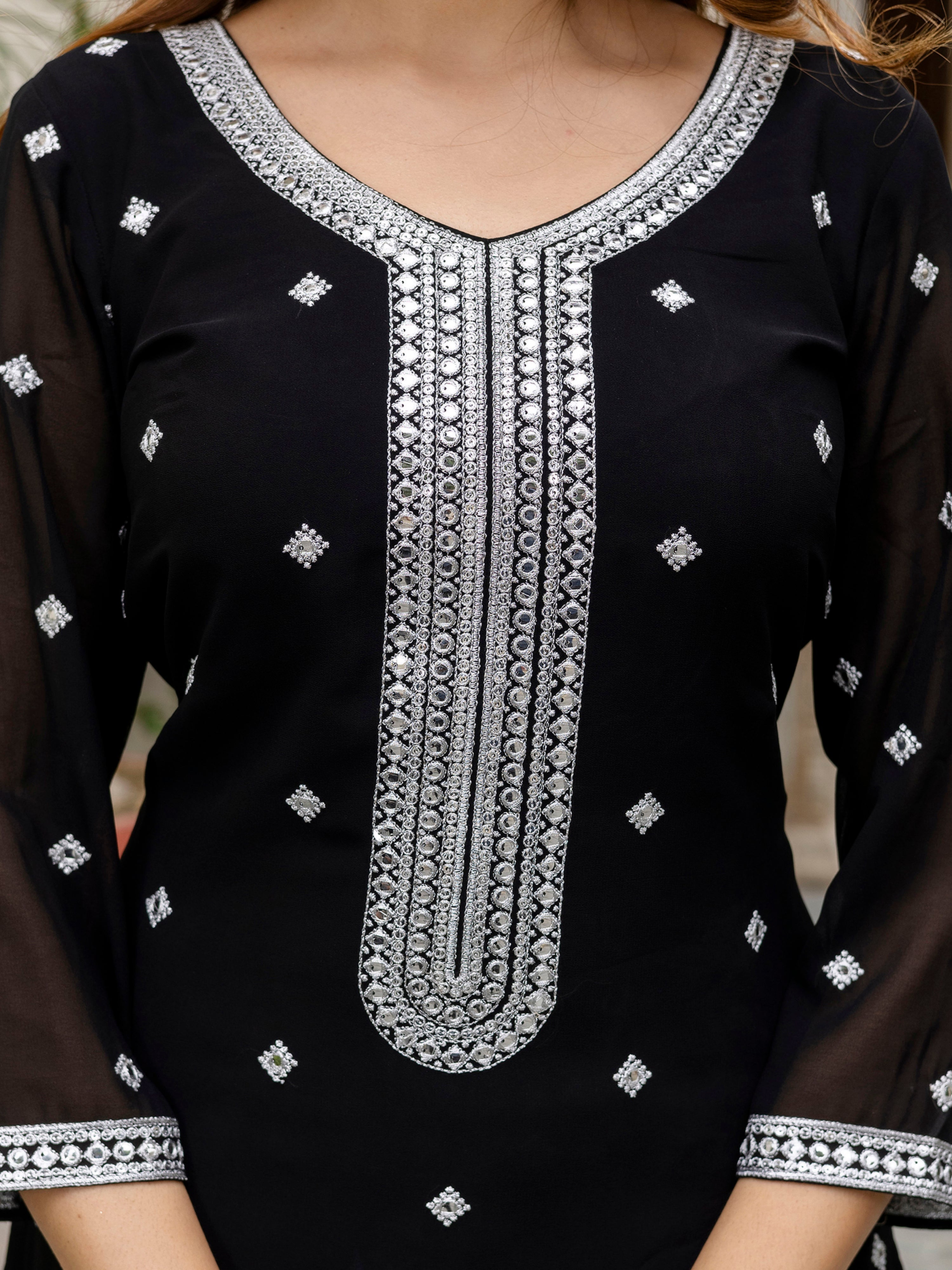 Black Georgette Embroidery Work Salwar Suit with Dupatta for Women Trendmalls