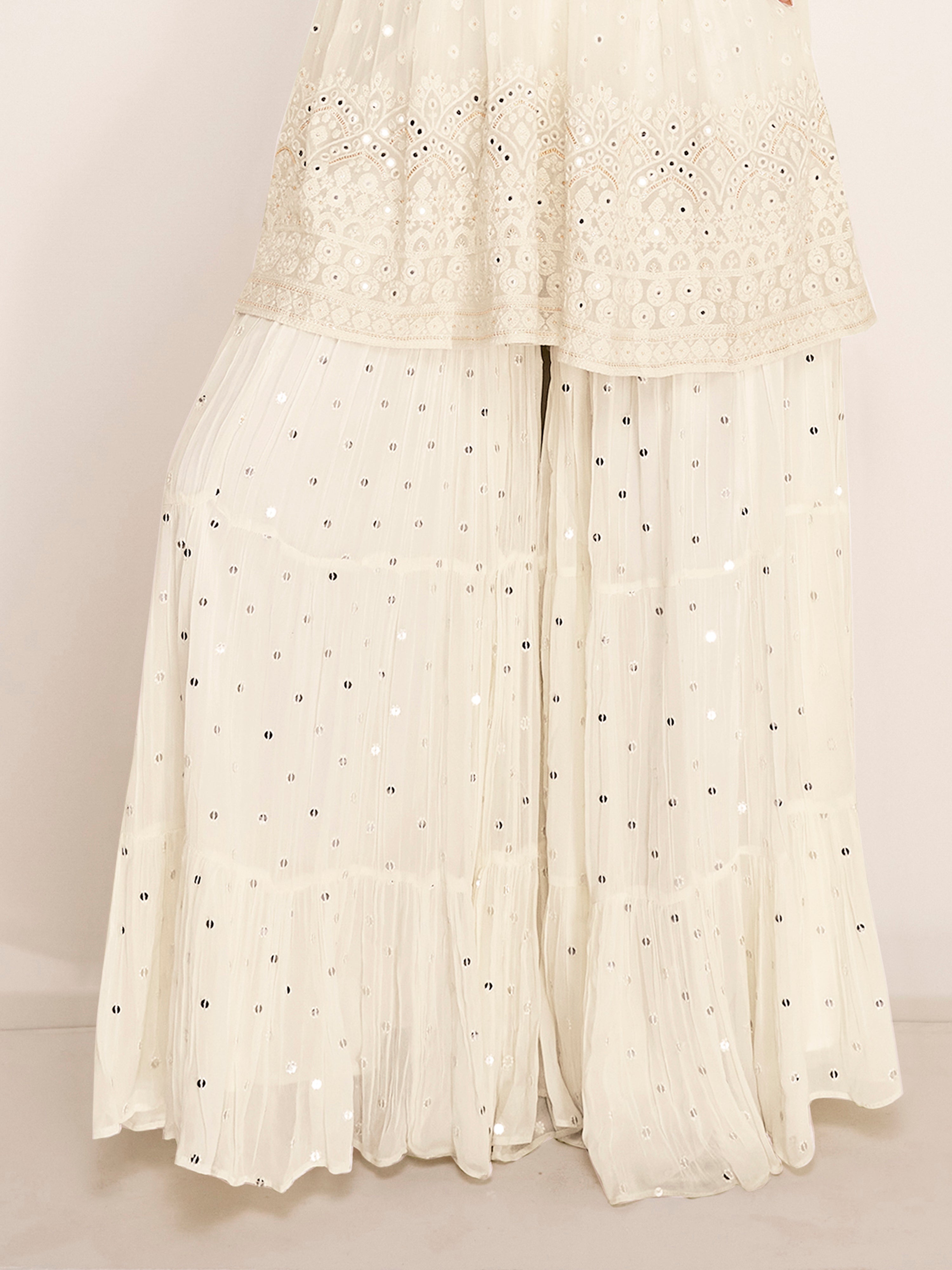 OffWhite Georgette Embroidery Sequence Work Kurta Sharara with Dupatta Trendmalls