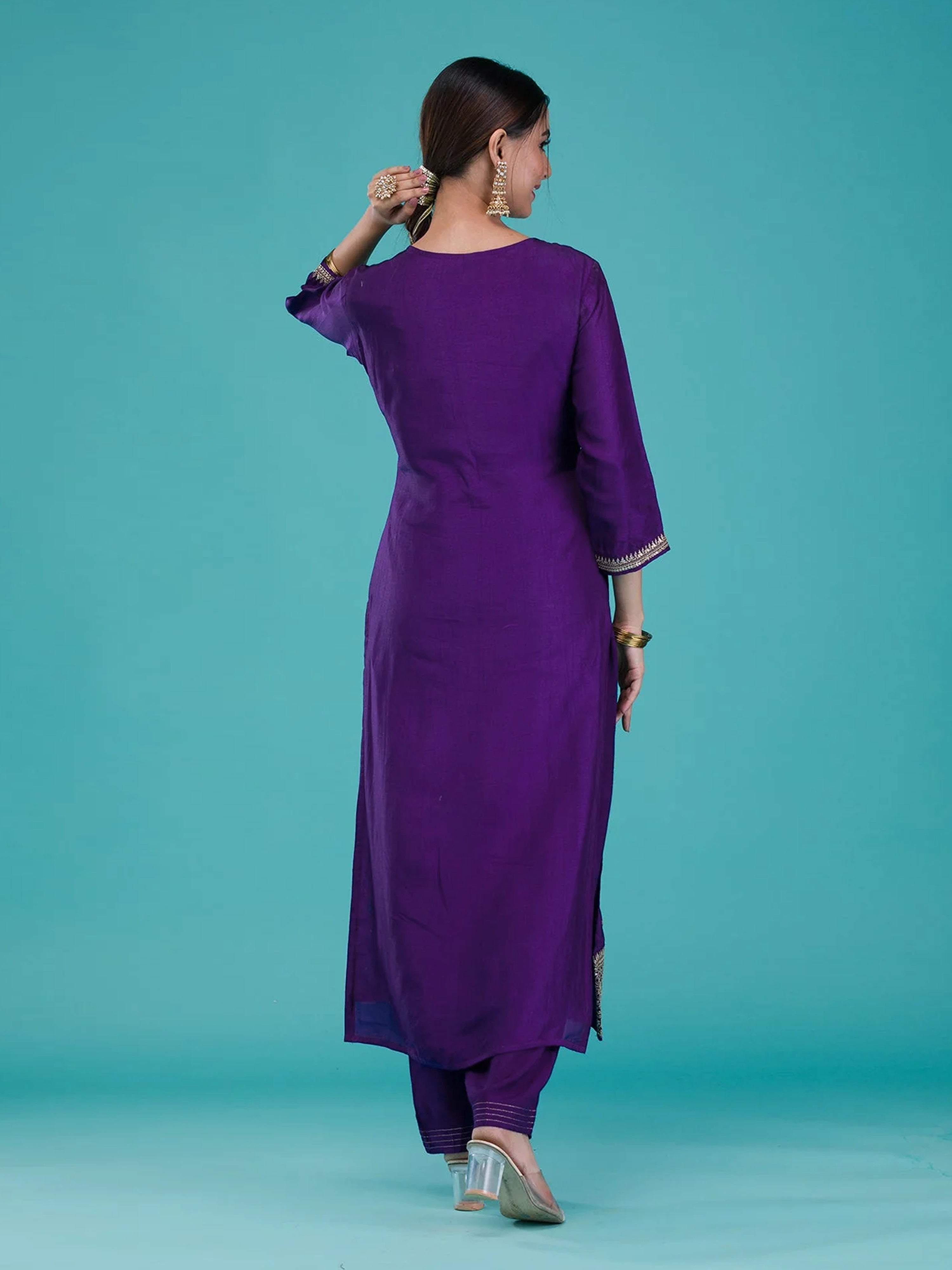 Purple Jequard Embroidery Salwar Suit With Dupatta