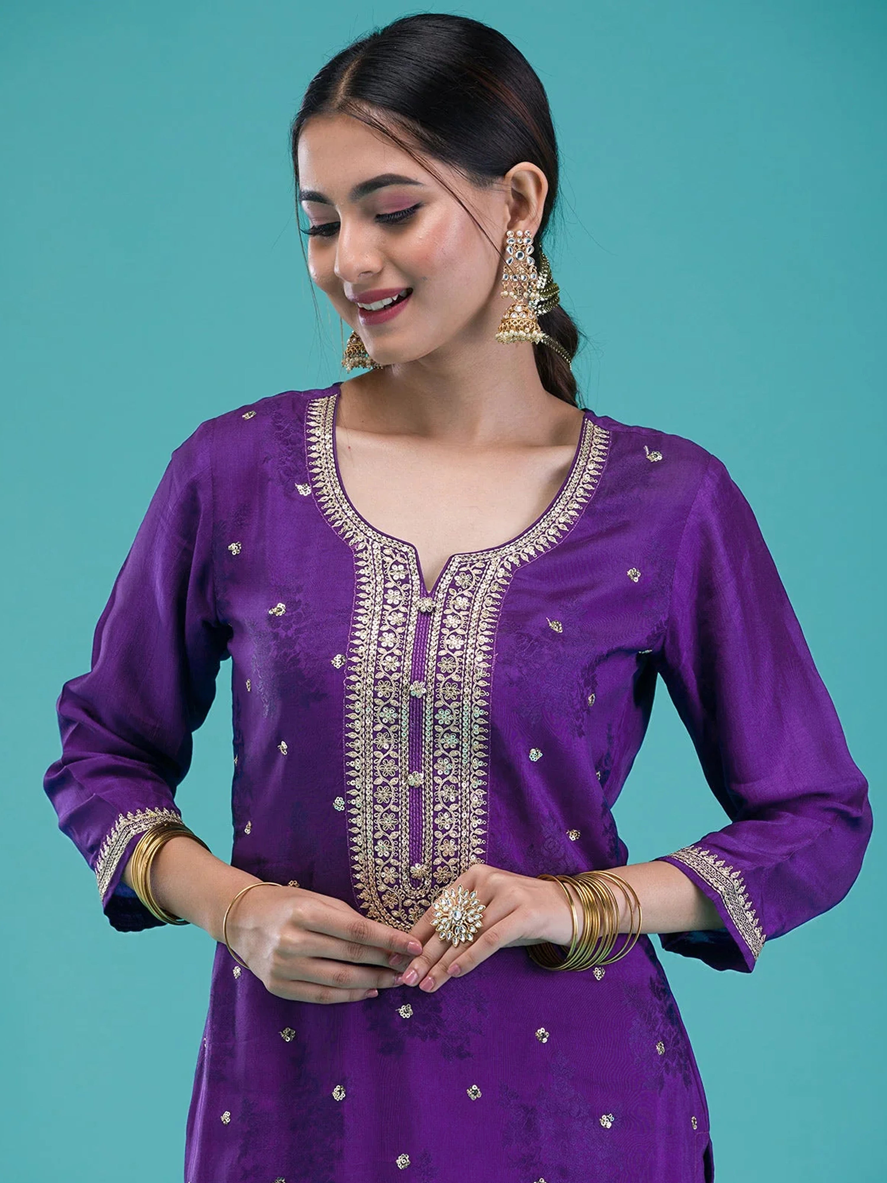 Purple Jequard Embroidery Salwar Suit With Dupatta
