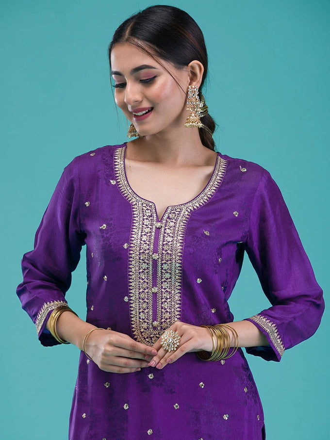 Purple Jequard Embroidery Salwar Suit With Dupatta