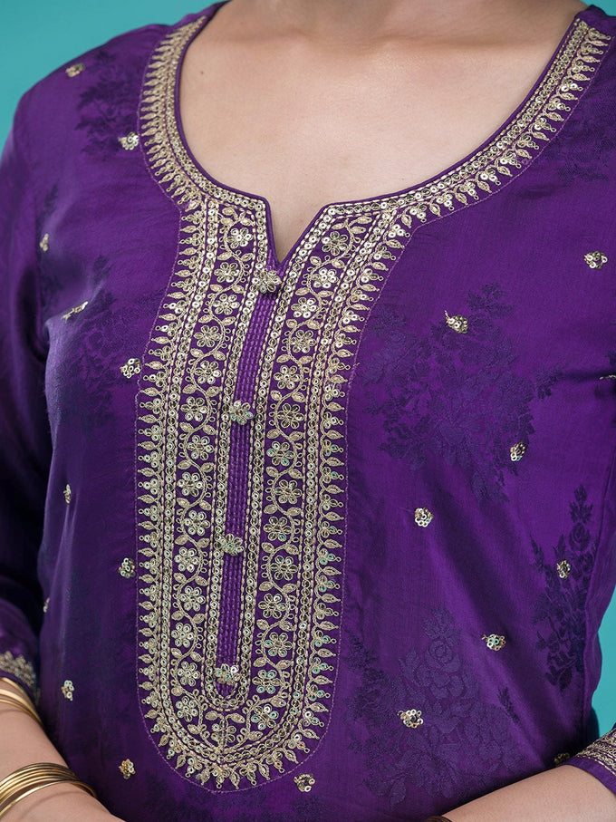 Purple Jequard Embroidery Salwar Suit With Dupatta