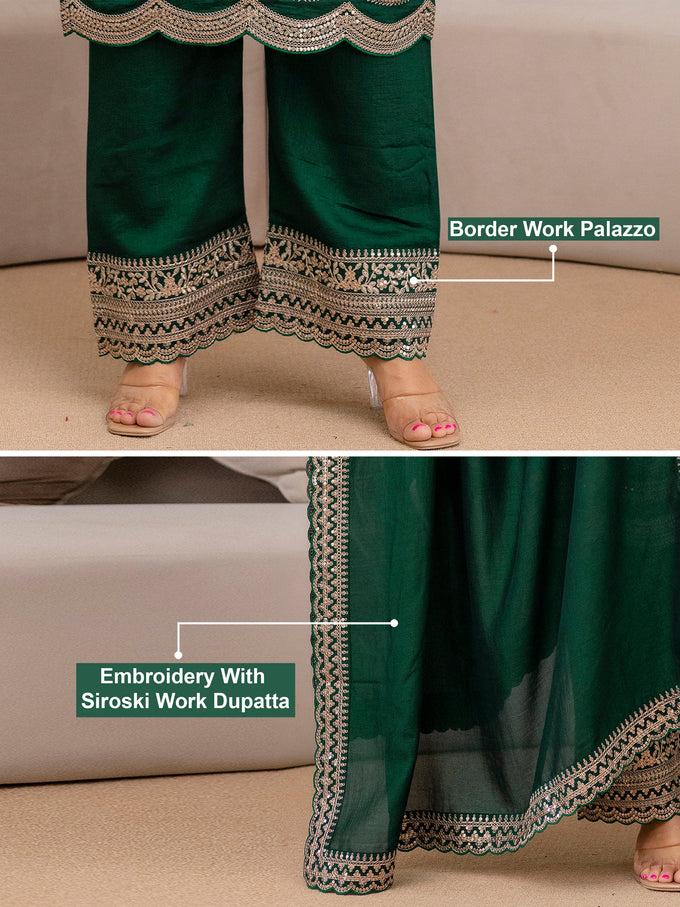 Green Art Silk Embroidery Salwar Suit Set with Dupatta For Women's Trendmalls