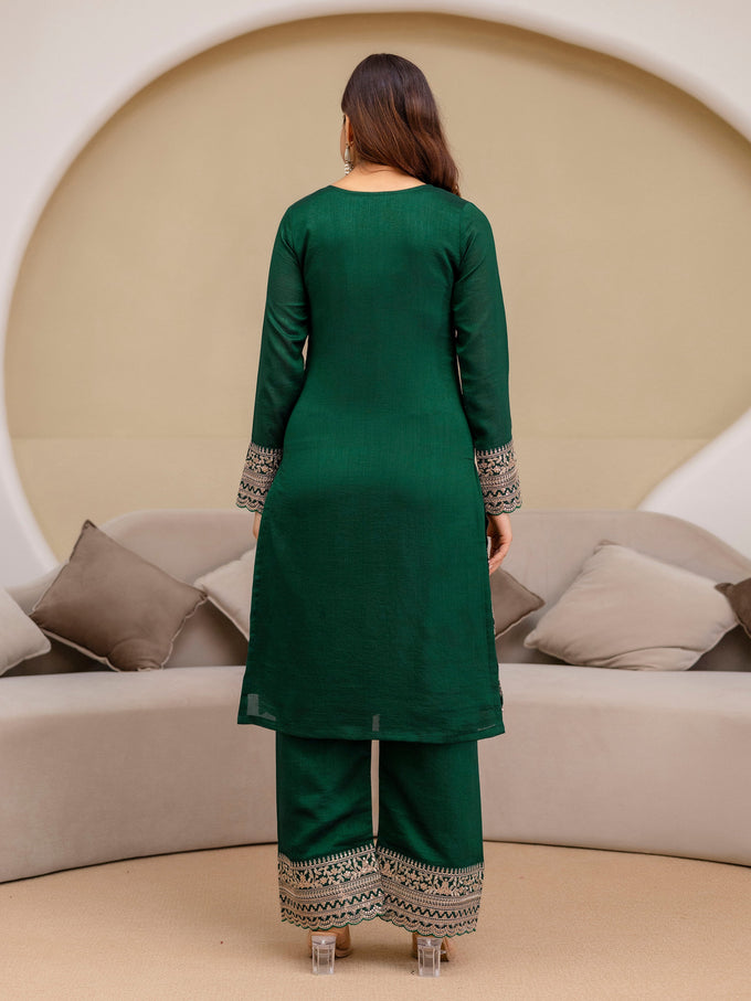 Green Art Silk Embroidery Salwar Suit Set with Dupatta For Women's Trendmalls