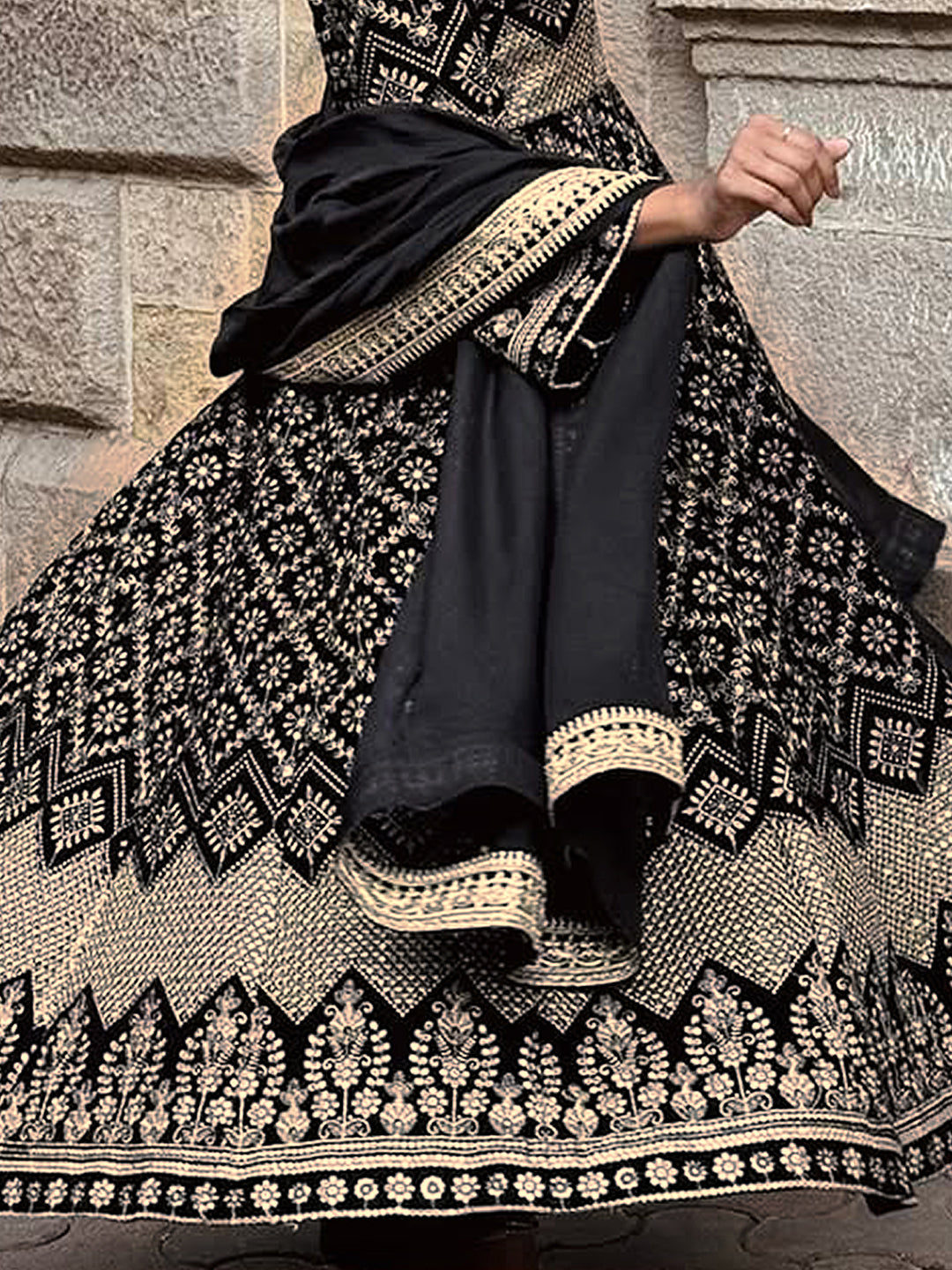 Black Georgette Embroidery sequence Work Anarkali Kurta Pant With Dupatta For Women