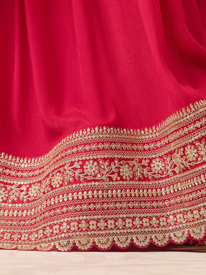 Pink Art Silk Embroidery Sequence Work Kurta Palazzo Dupatta For Women