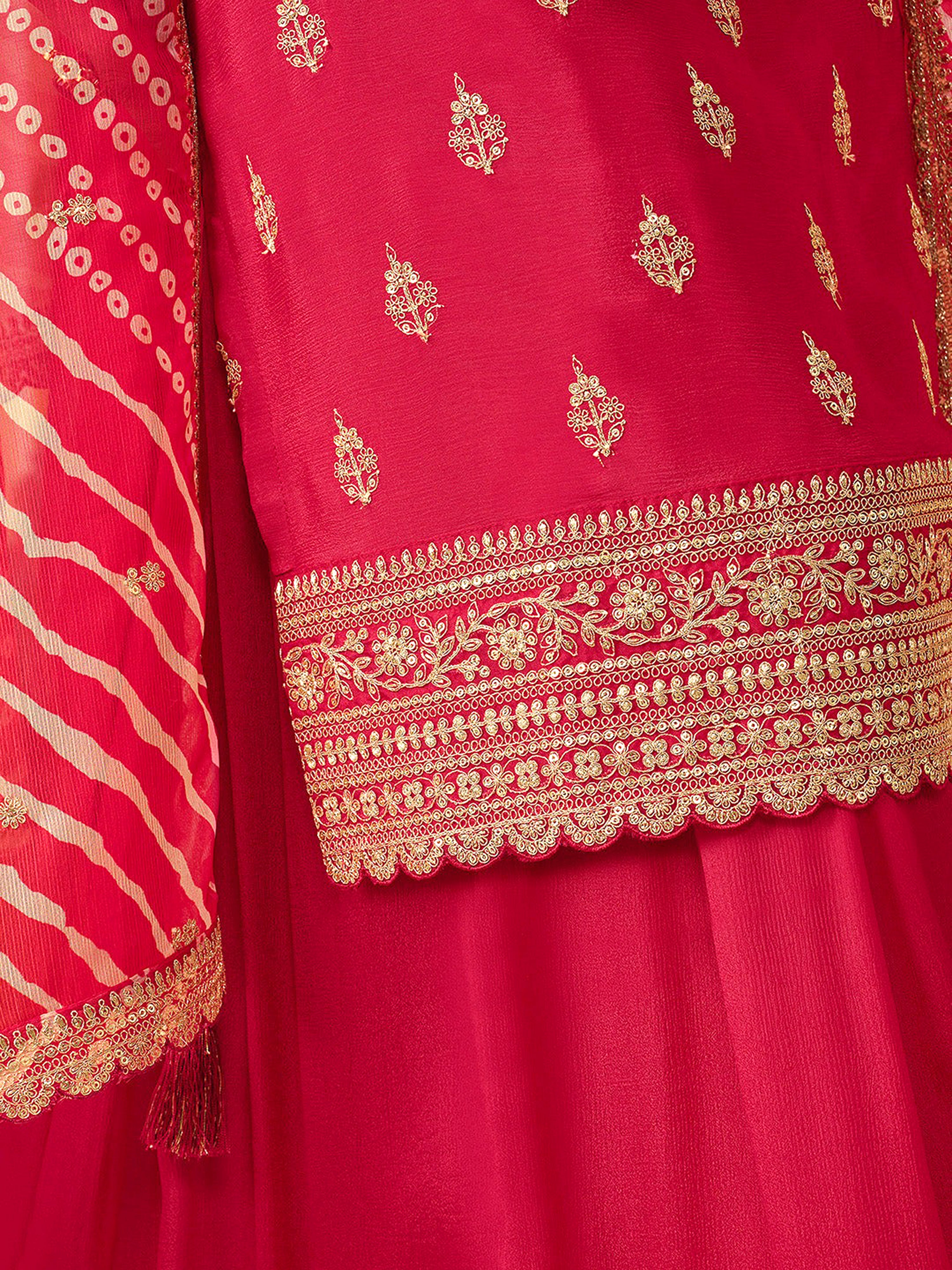 Pink Art Silk Embroidery Sequence Work Kurta Palazzo Dupatta For Women