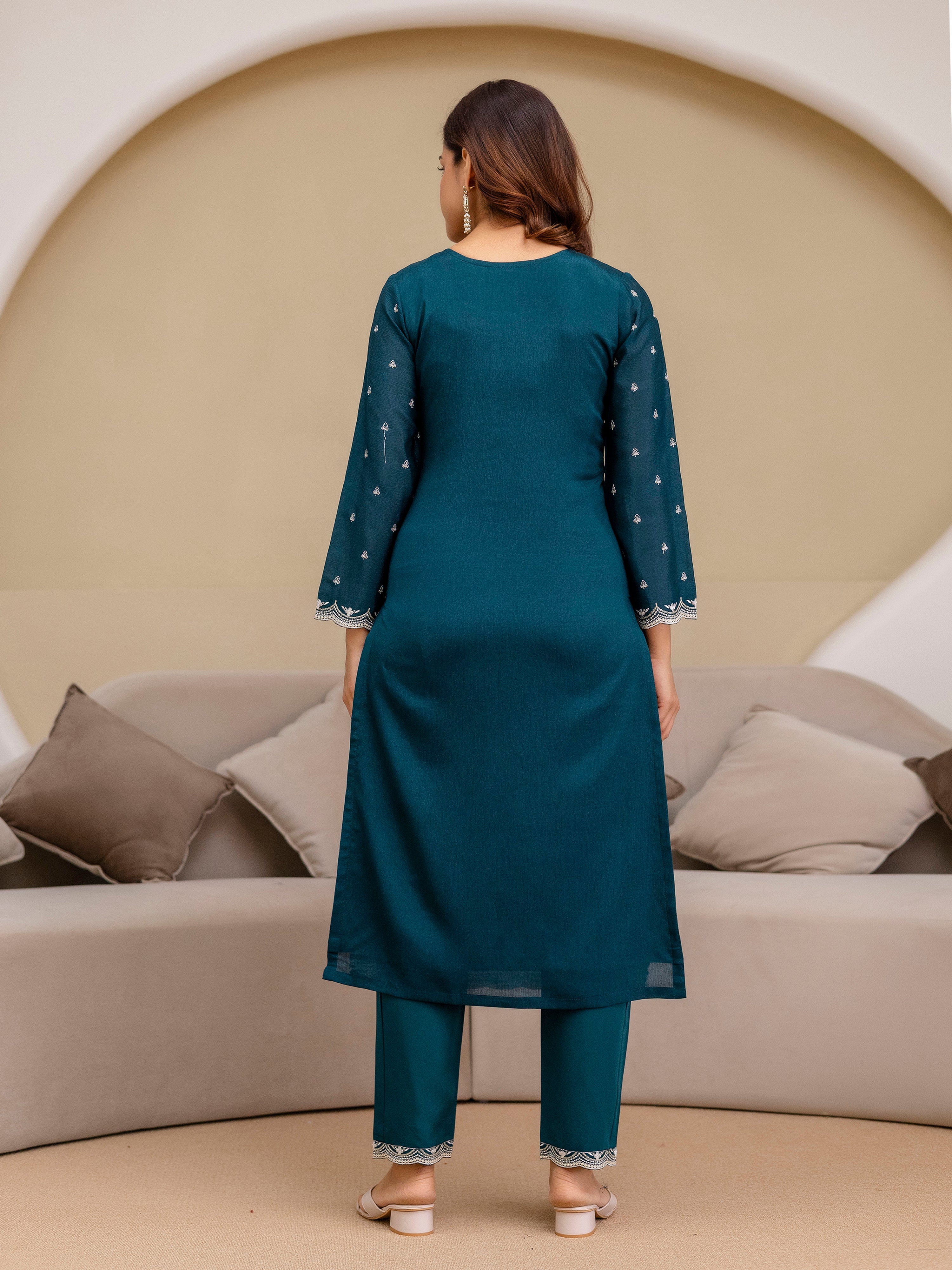 Teal Blue Art Silk Embroidery With Sequence Work Salwar Suit  with Dupatta For Women Trendmalls
