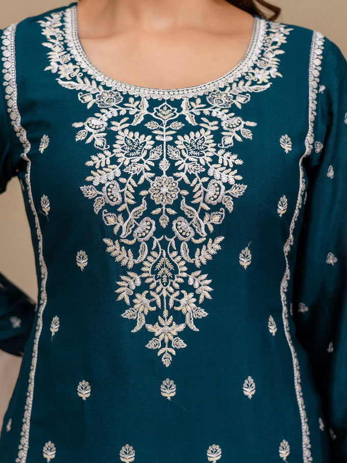 Teal Blue Art Silk Embroidery With Sequence Work Salwar Suit  with Dupatta For Women Trendmalls
