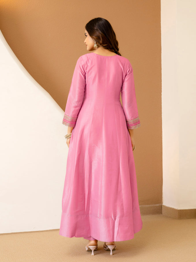 Pink Art Silk Embroidery Work Salwar suit with Dupatta For Women
