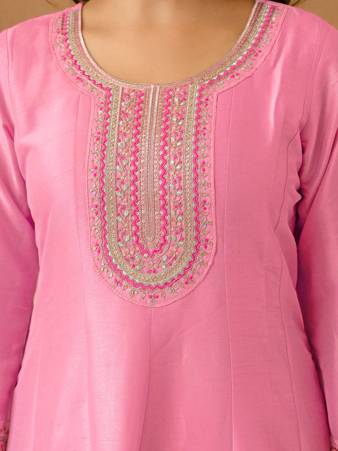 Pink Art Silk Embroidery Work Salwar suit with Dupatta For Women