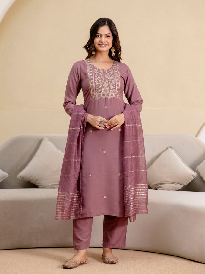 Peach Cotton Embroidery Salwar Suit  with Dupatta Set For Women's Trendmallsin