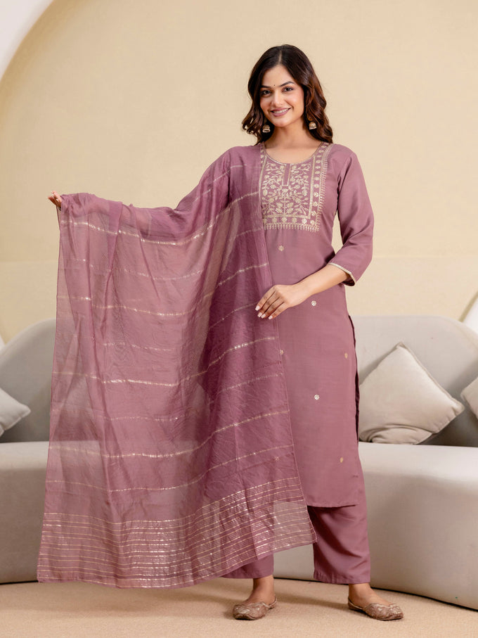 Peach Cotton Embroidery Salwar Suit  with Dupatta Set For Women's Trendmallsin