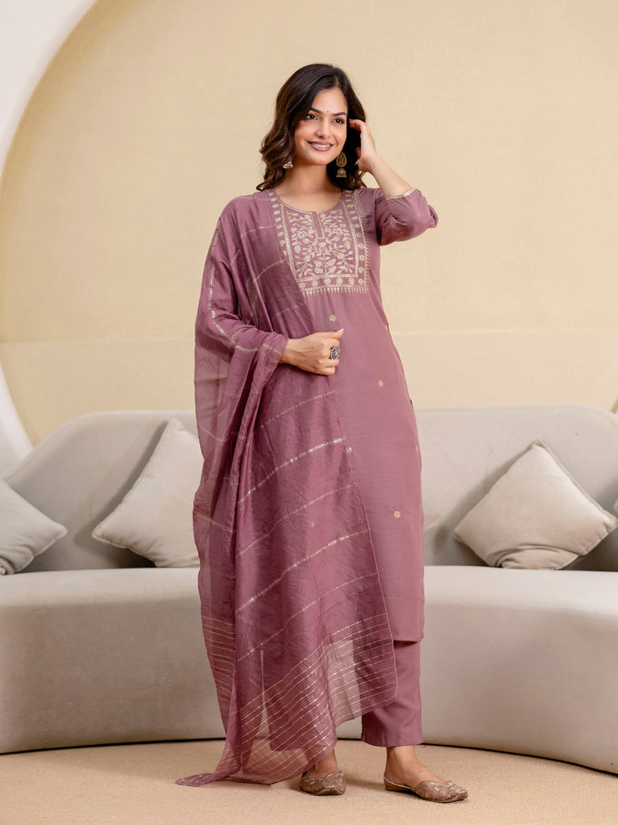 Peach Cotton Embroidery Salwar Suit  with Dupatta Set For Women's Trendmallsin