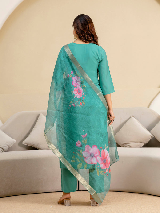 Women's Roman Silk Embroidery Salwar Suit with Floral Print Dupatta Set Trendmallsin