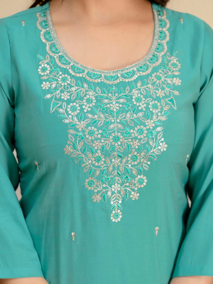 Women's Roman Silk Embroidery Salwar Suit with Floral Print Dupatta Set Trendmallsin