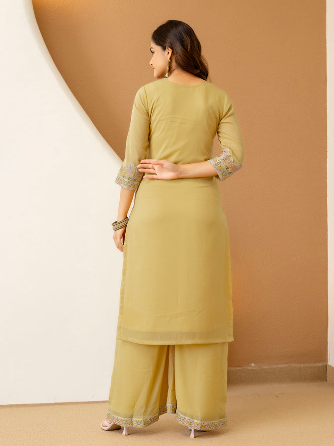 Yellow Georgette Embroidery Work Salwar Suit With Dupatta