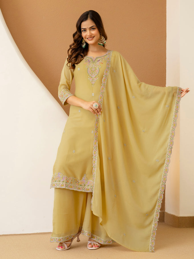 Yellow Georgette Embroidery Work Salwar Suit With Dupatta