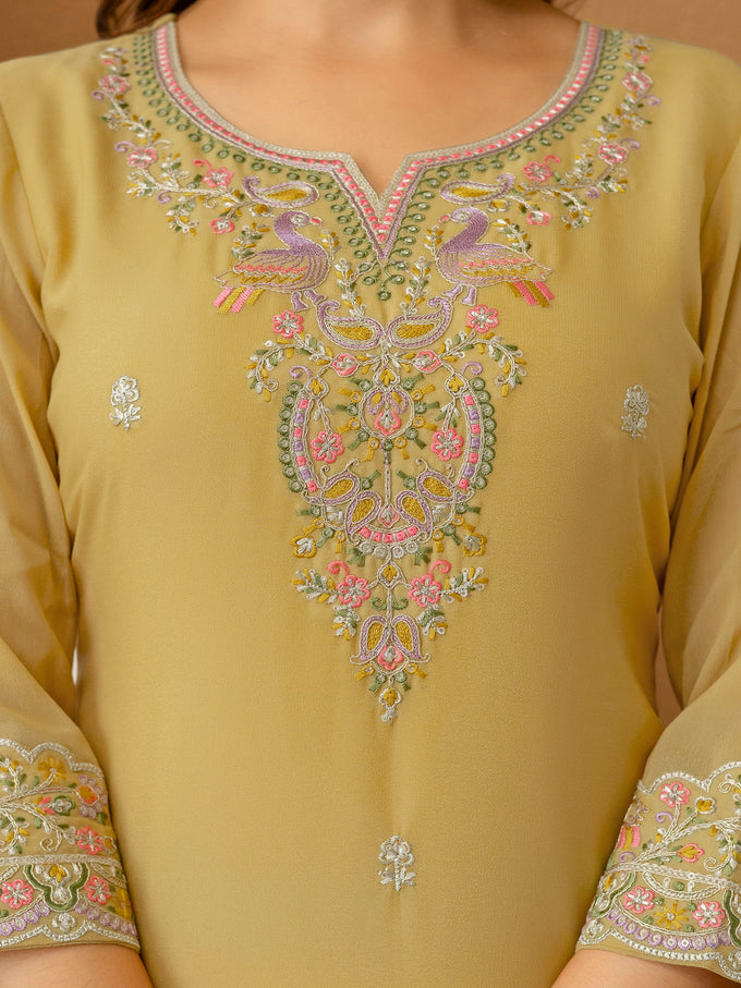Yellow Georgette Embroidery Work Salwar Suit With Dupatta