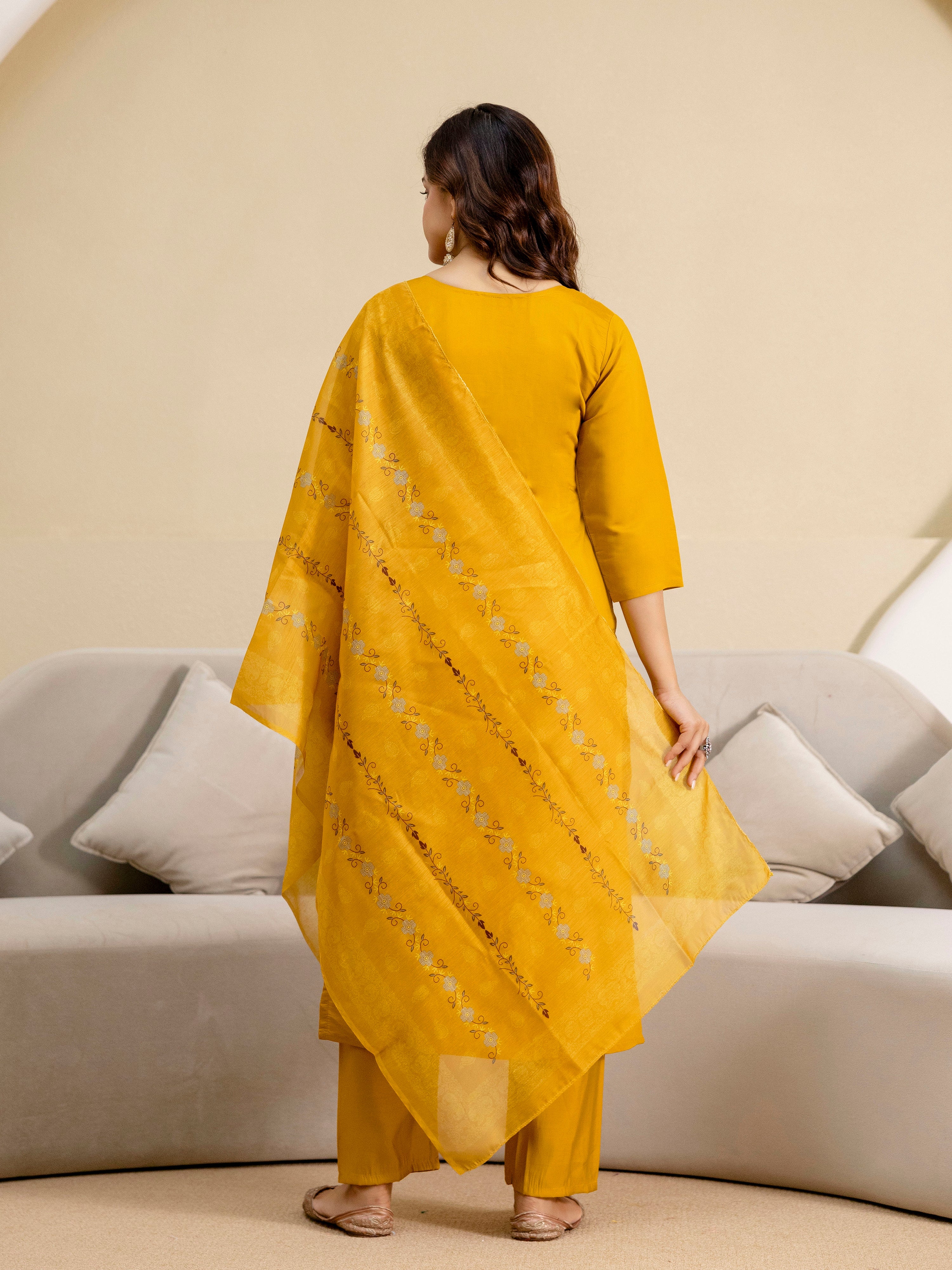 Yellow Chanderi Embroidery Salwar Suit with Dupatta Set For Women's Trendmalls