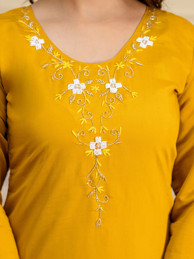 Yellow Chanderi Embroidery Salwar Suit with Dupatta Set For Women's Trendmalls
