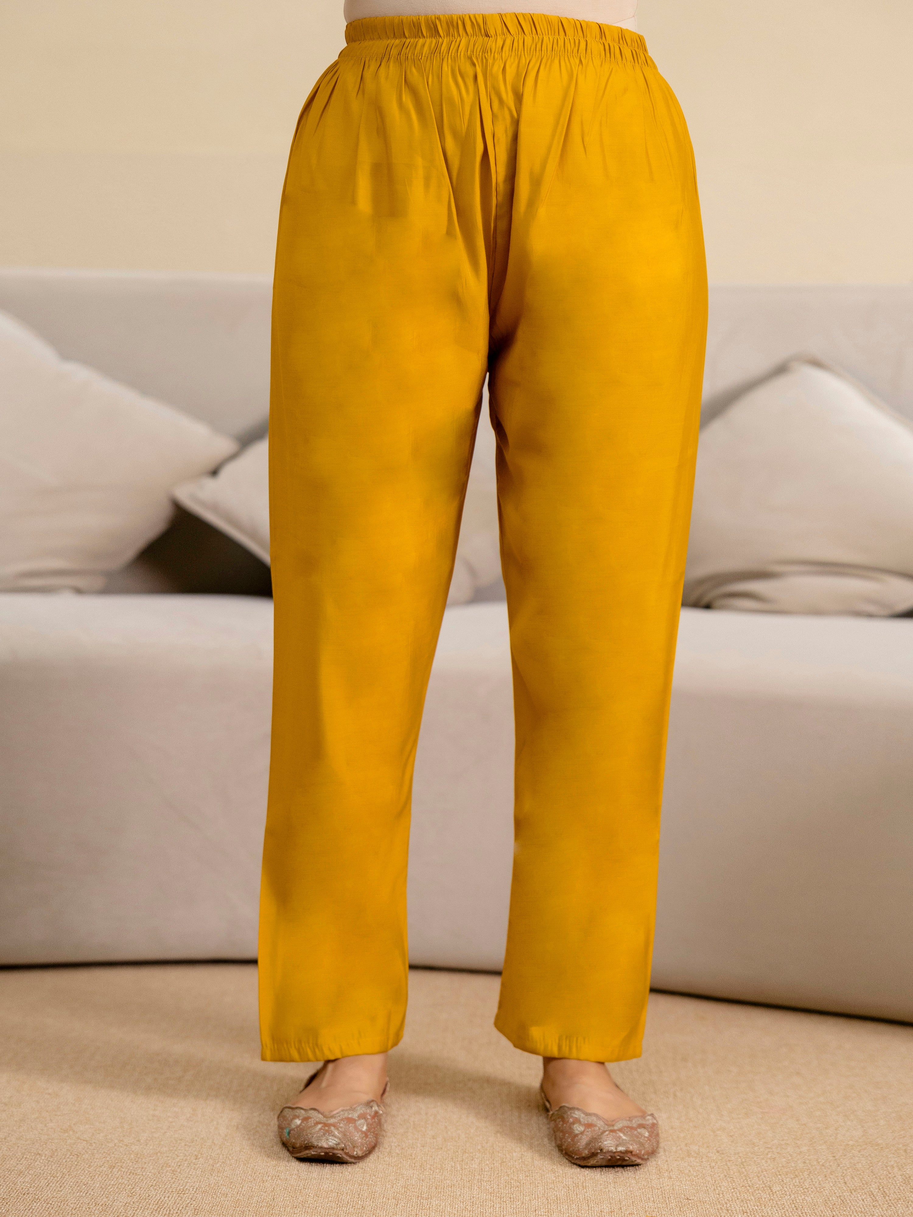Yellow Chanderi Embroidery Salwar Suit with Dupatta Set For Women's Trendmalls