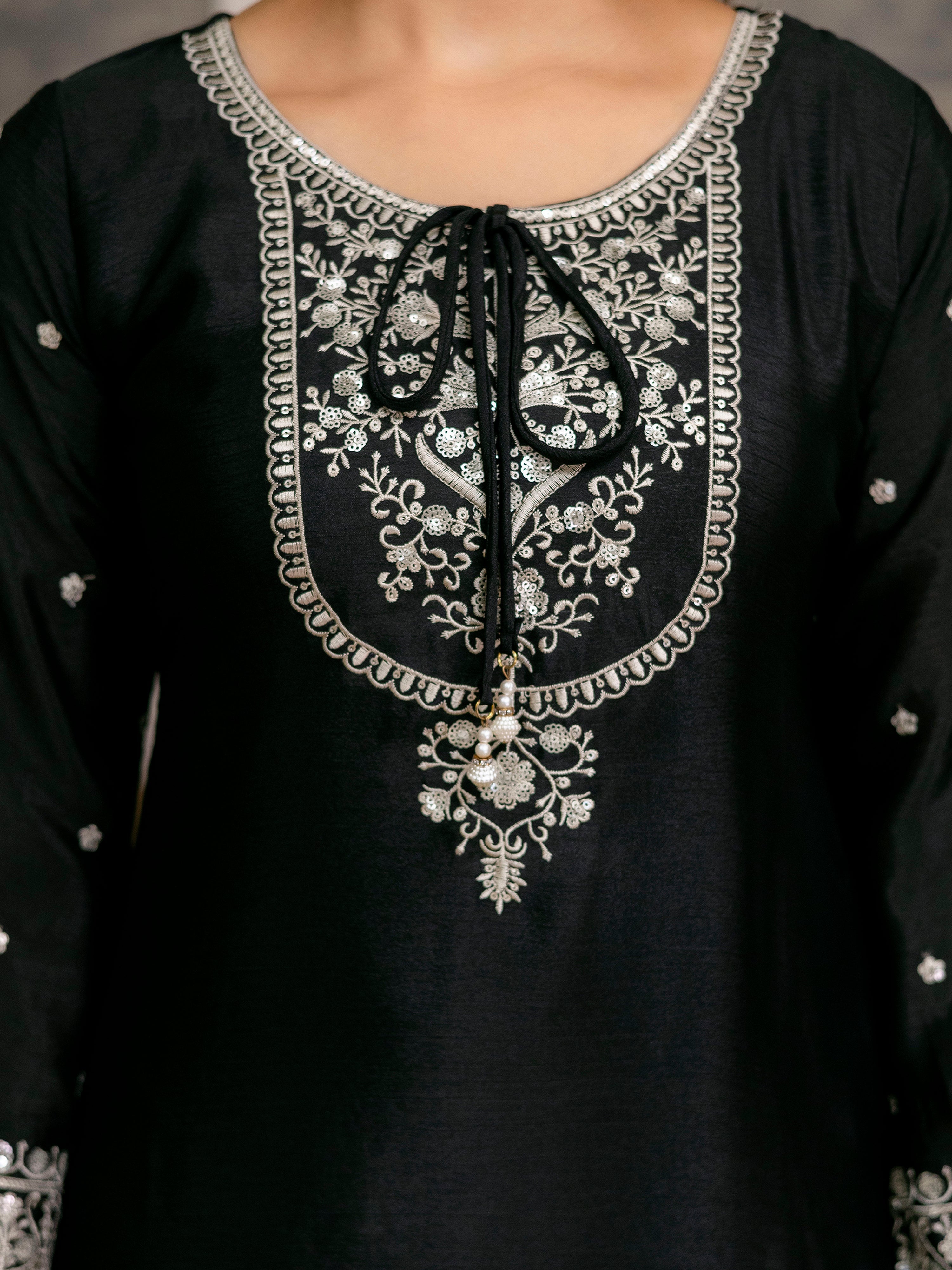 Chinon Embroidery Sequence Work Kurta Palazzo with Dupatta for Women Trendmalls