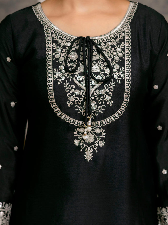 Chinon Embroidery Sequence Work Kurta Palazzo with Dupatta for Women Trendmalls