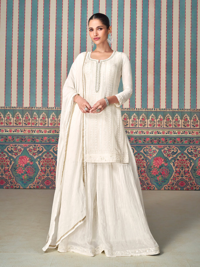 White Georgette Embroidery Work Salwar suit with Dupatta For Women