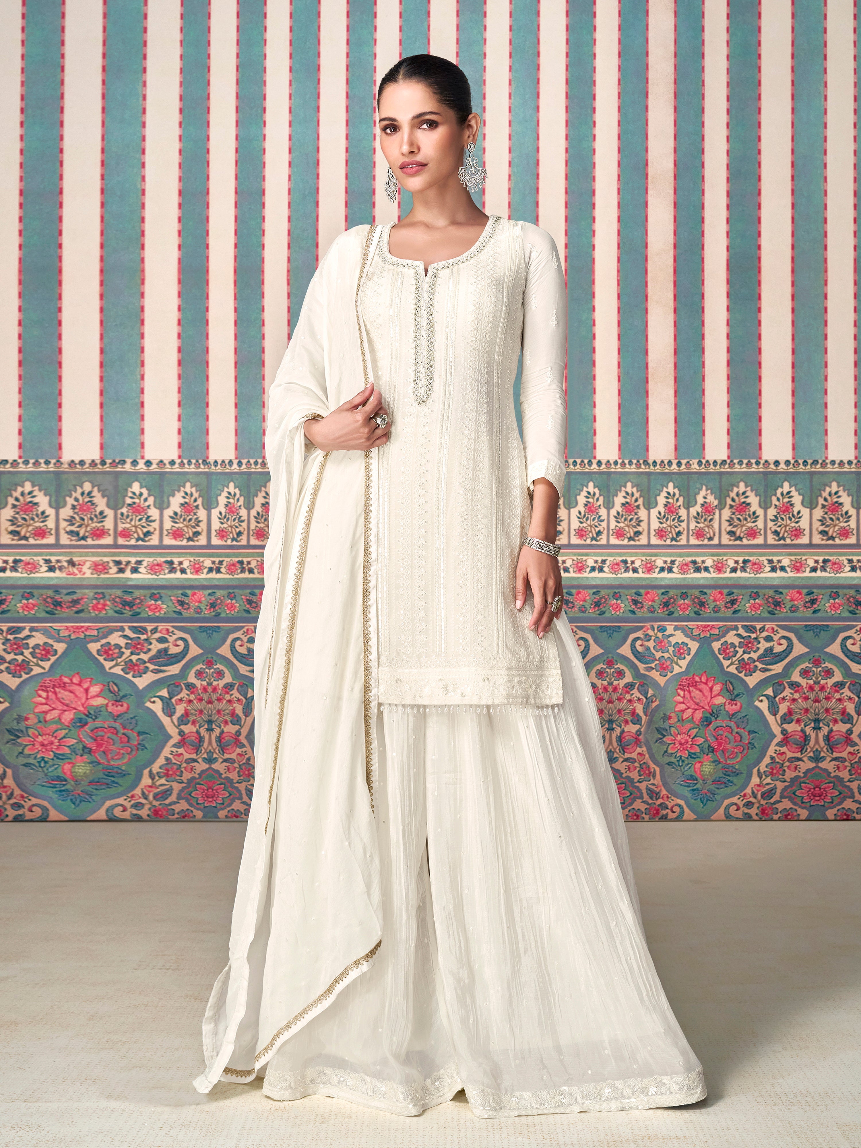 White Georgette Embroidery Work Salwar suit with Dupatta For Women