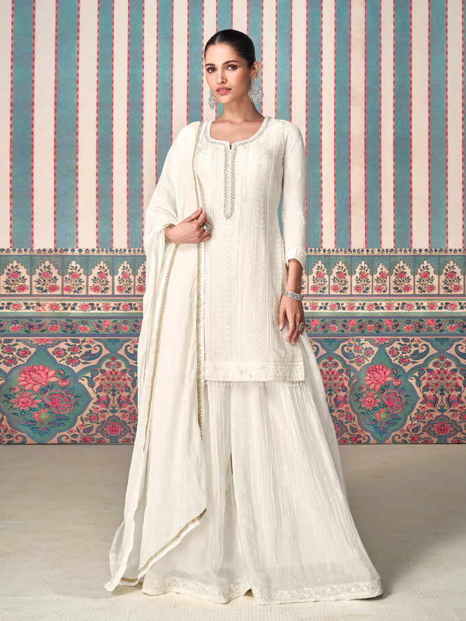 White Georgette Embroidery Work Salwar suit with Dupatta For Women