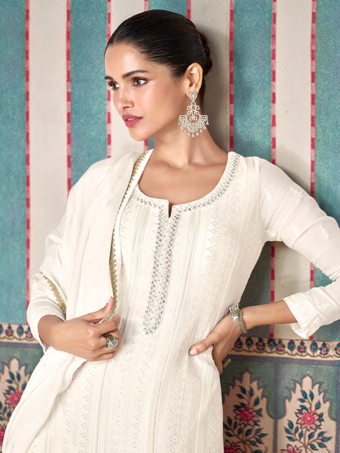 White Georgette Embroidery Work Salwar suit with Dupatta For Women