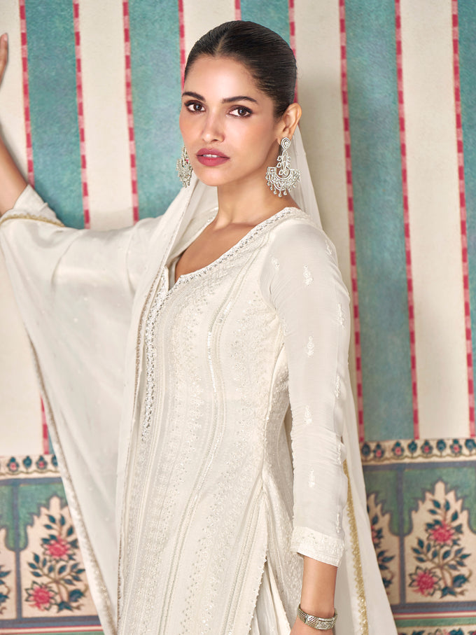 White Georgette Embroidery Work Salwar suit with Dupatta For Women