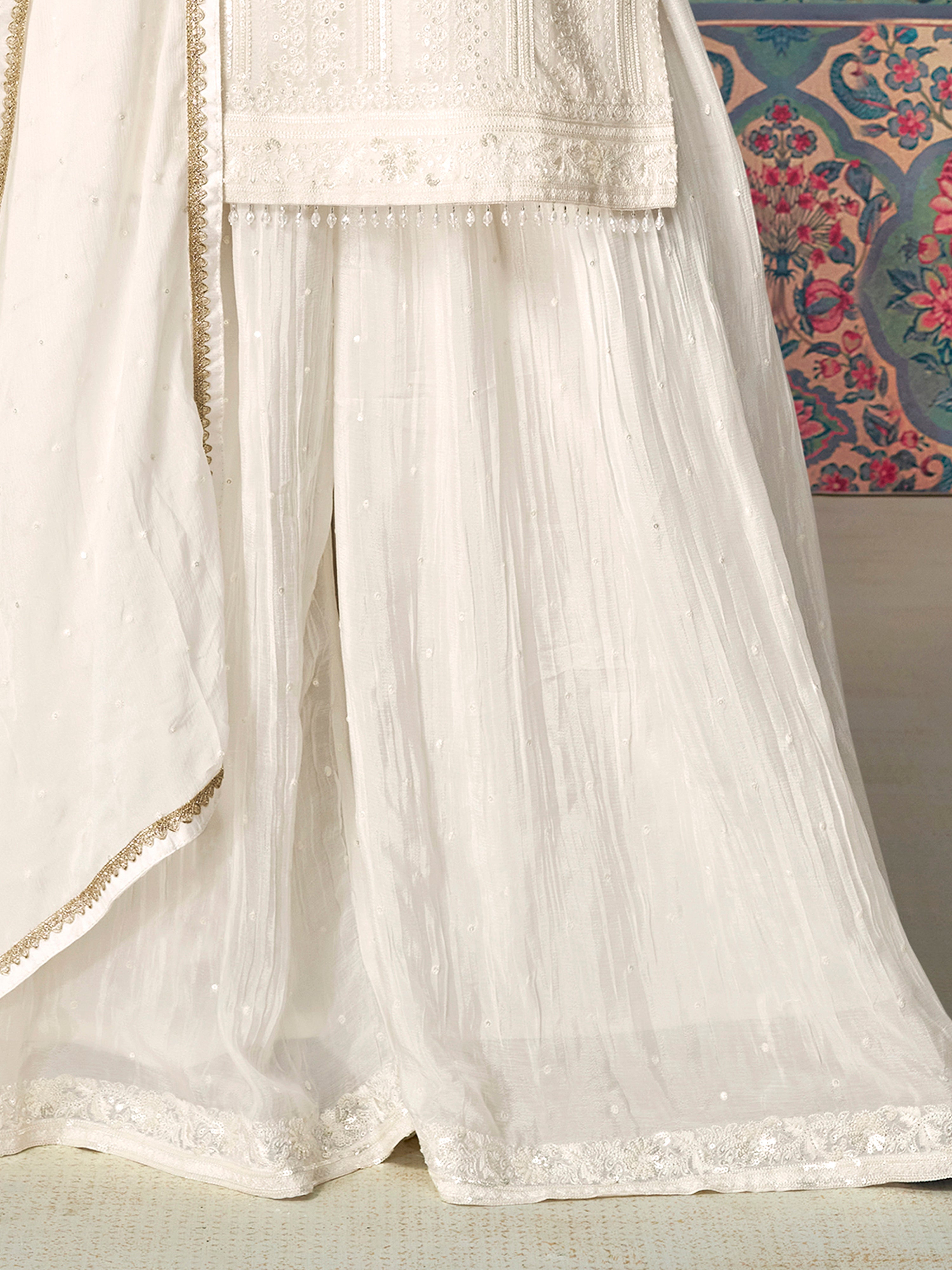 White Georgette Embroidery Work Salwar suit with Dupatta For Women