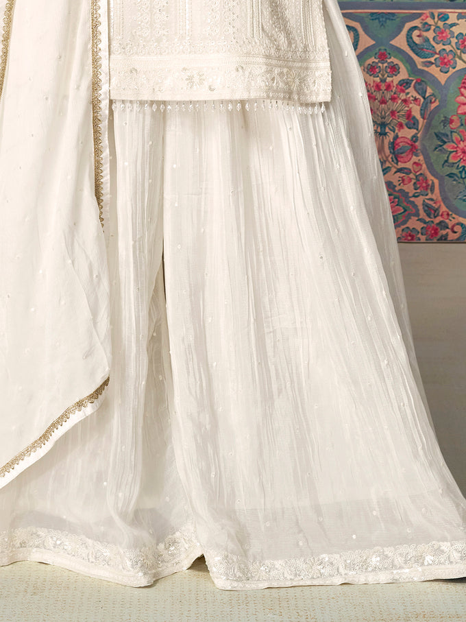 White Georgette Embroidery Work Salwar suit with Dupatta For Women