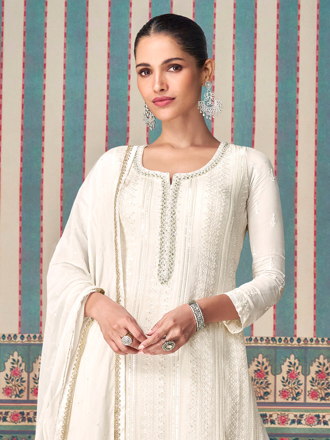 White Georgette Embroidery Work Salwar suit with Dupatta For Women