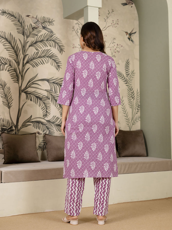 Light Purple Cotton Batik Print Salwar Suit With Dupatta Set For Women's Trendmalls
