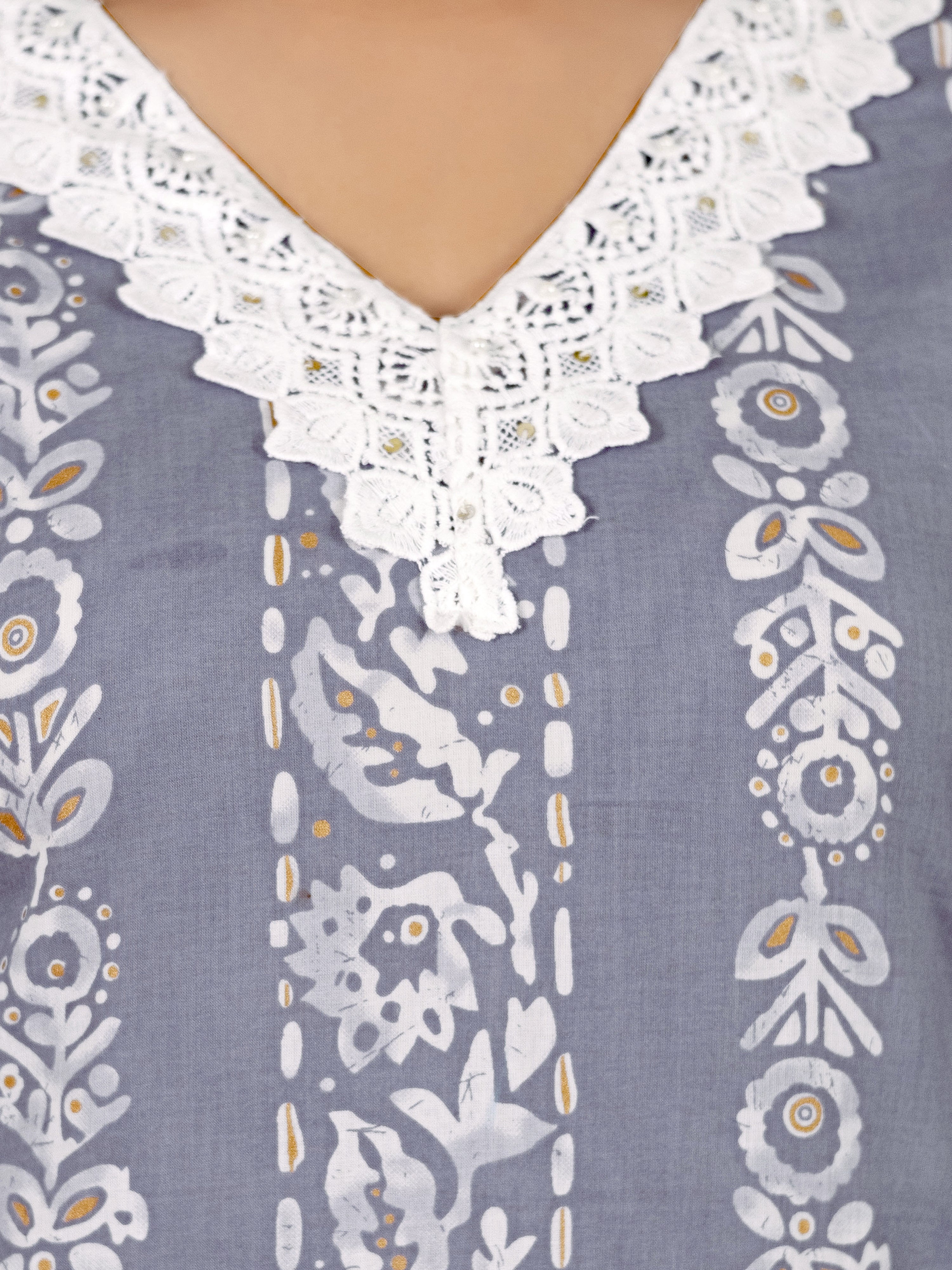Grey Pure Cotton Ethnic Motif Printed Kurta Pant with Dupatta Set For Women's Trendmalls