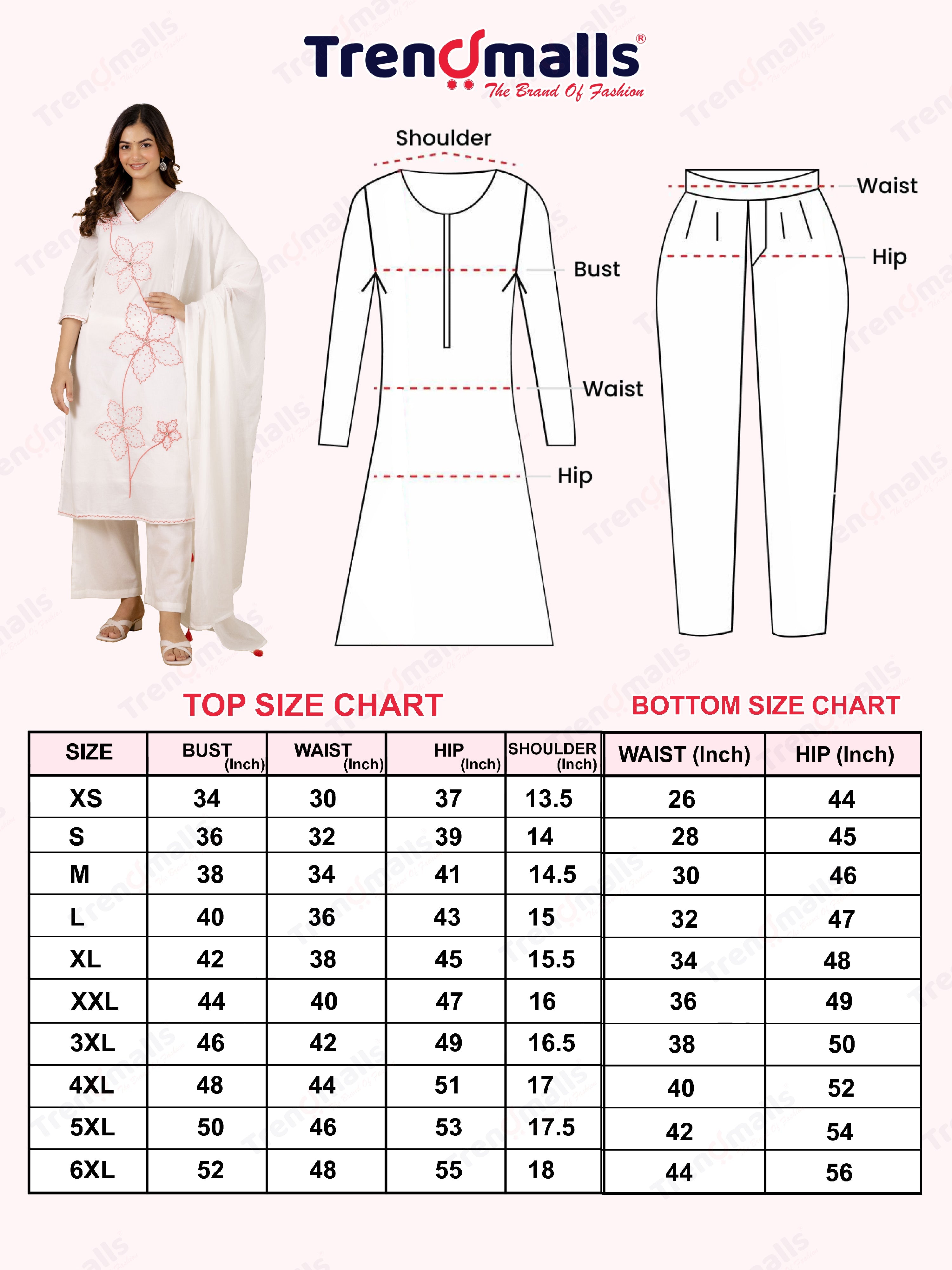 White Pure Cotton Floral Embroidery Kurta Pant with Dupatta Set Trendmalls