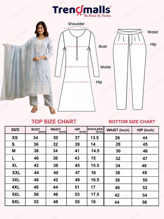 Skyblue Pure Cotton Paisley & Floral All-Over Print Kurta Pant with Dupatta Set Trendmalls