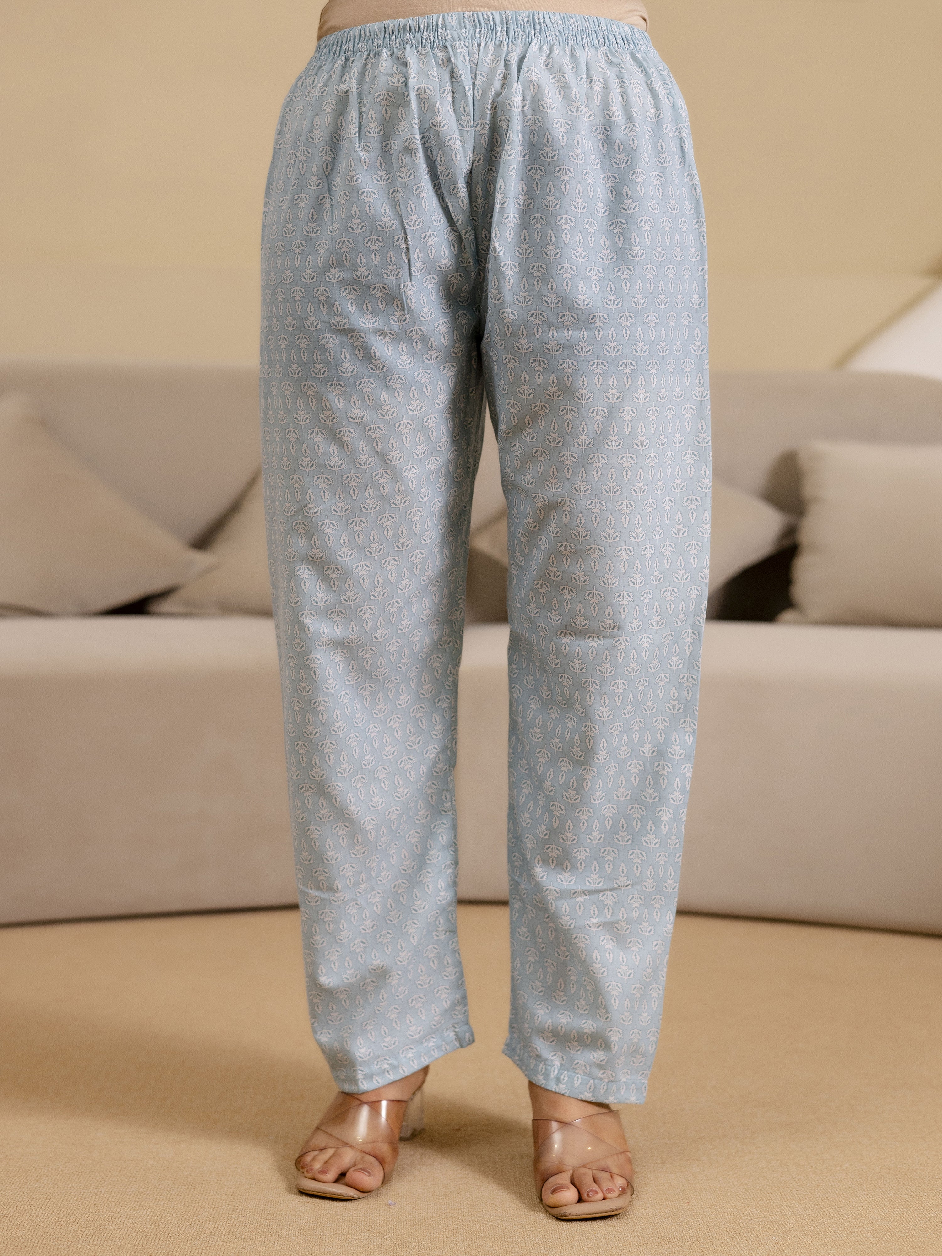 Skyblue Pure Cotton Paisley & Floral All-Over Print Kurta Pant with Dupatta Set Trendmalls