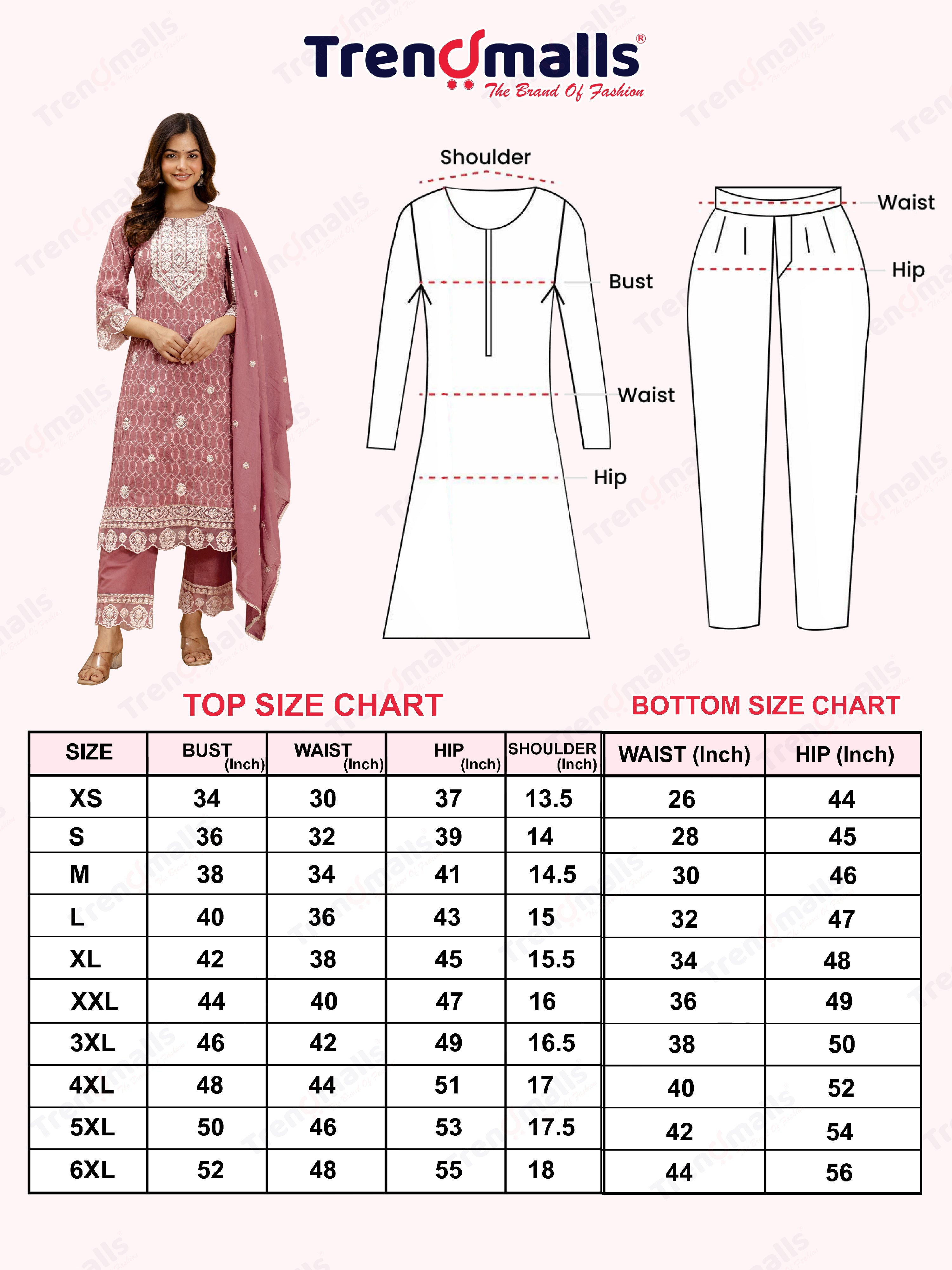 Peach Pure Cotton Embroidery Geometric Print Kurta Pant with Dupatta Set Trendmalls