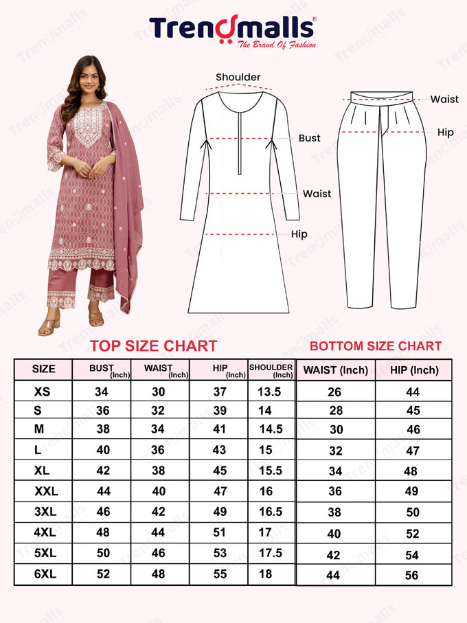 Peach Pure Cotton Embroidery Geometric Print Kurta Pant with Dupatta Set Trendmalls