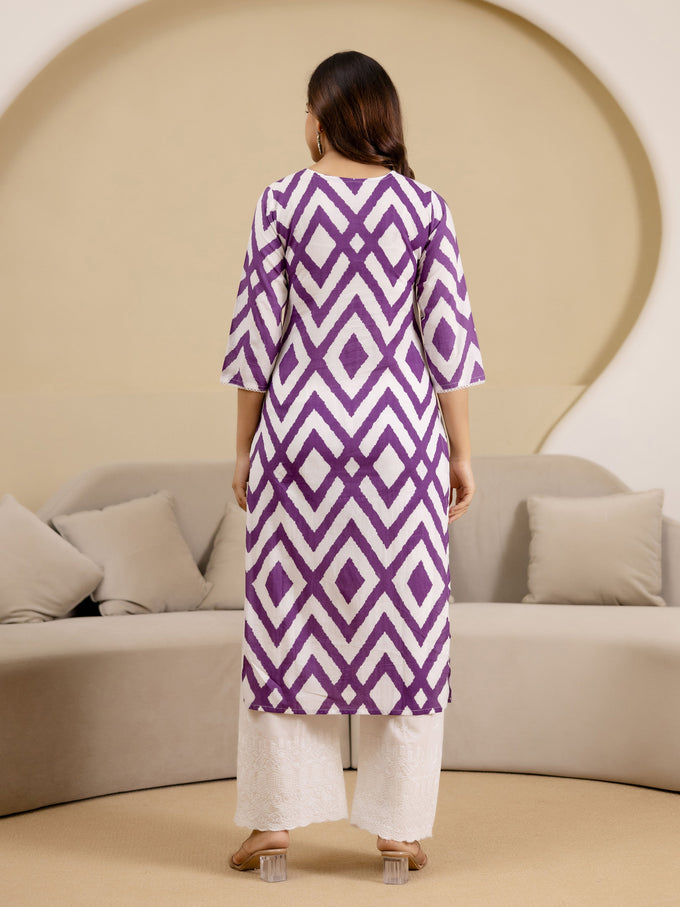 Light Purple Cotton Embroidery Work Kurta Pant Set with Dupatta Salwar Suit Set Trendmalls