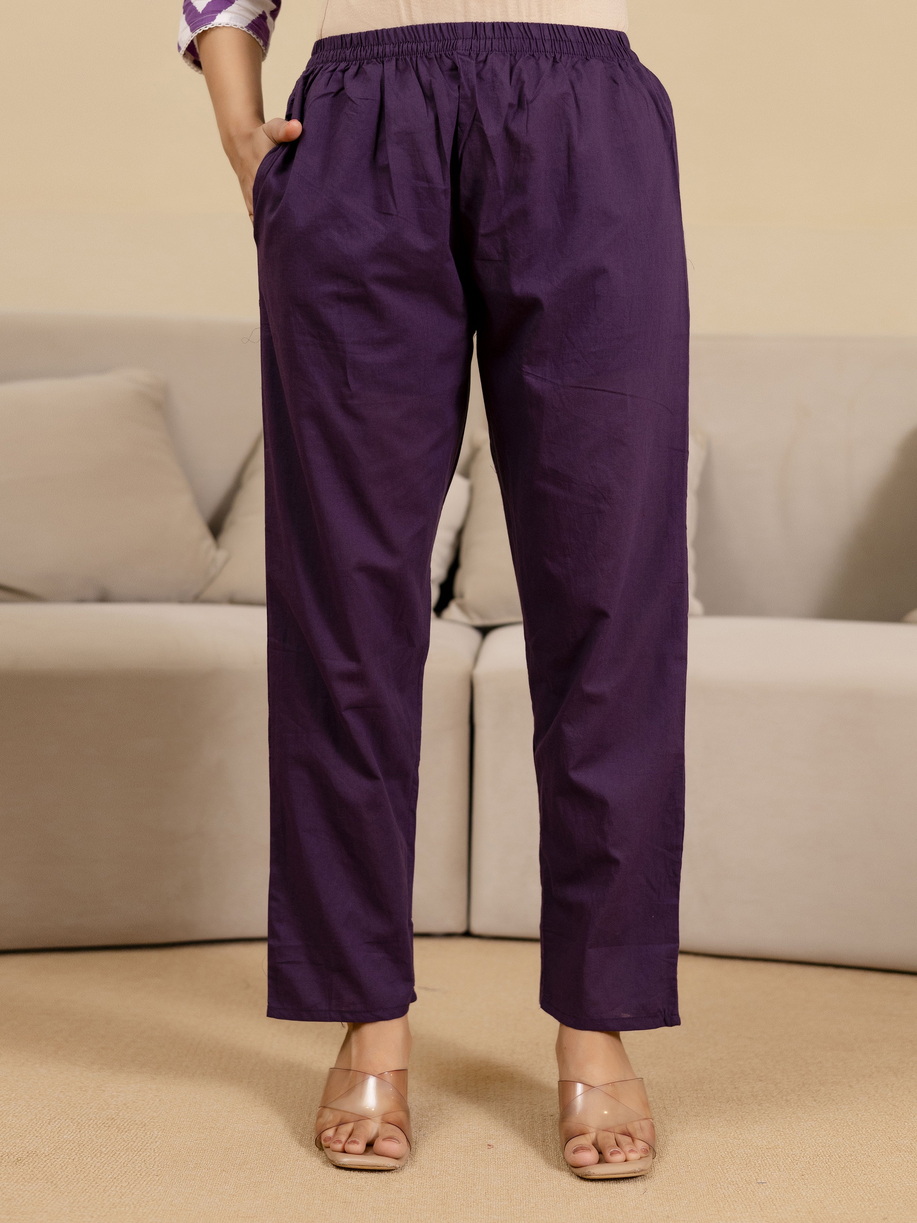 Purple Pure Cotton Bold Floral Print Kurta Pant with Dupatta Set Trendmalls
