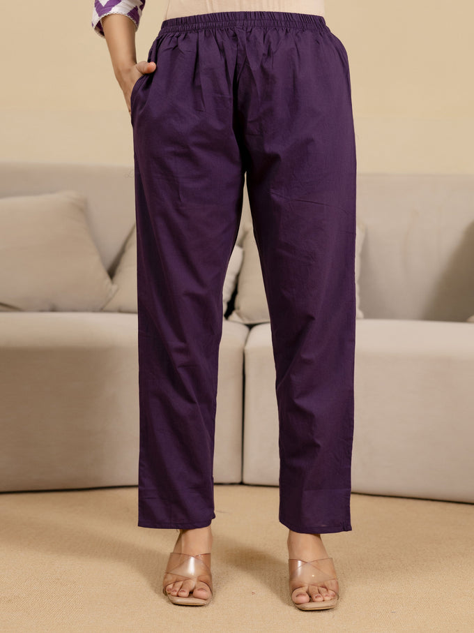 Purple Pure Cotton Bold Floral Print Kurta Pant with Dupatta Set Trendmalls