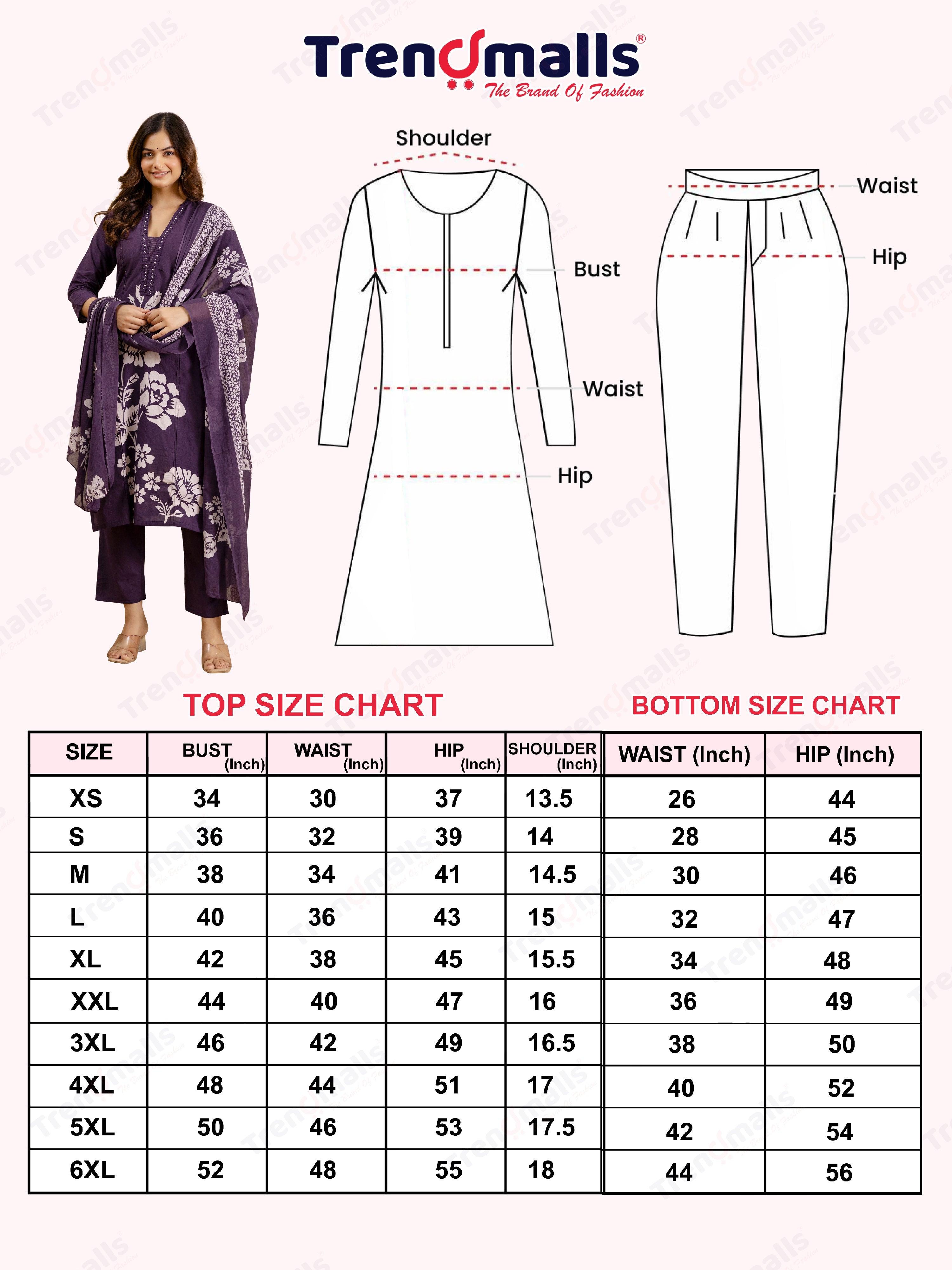 Purple Pure Cotton Bold Floral Print Kurta Pant with Dupatta Set Trendmalls