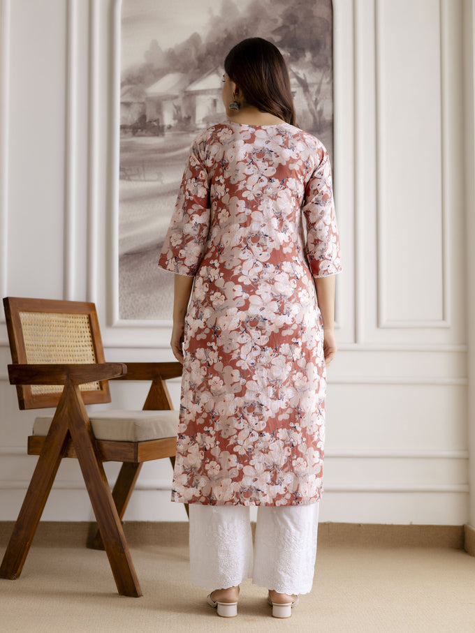 Peach Cotton Embroidery Work Kurta Pant Set with Dupatta Salwar Suit Set Trendmalls