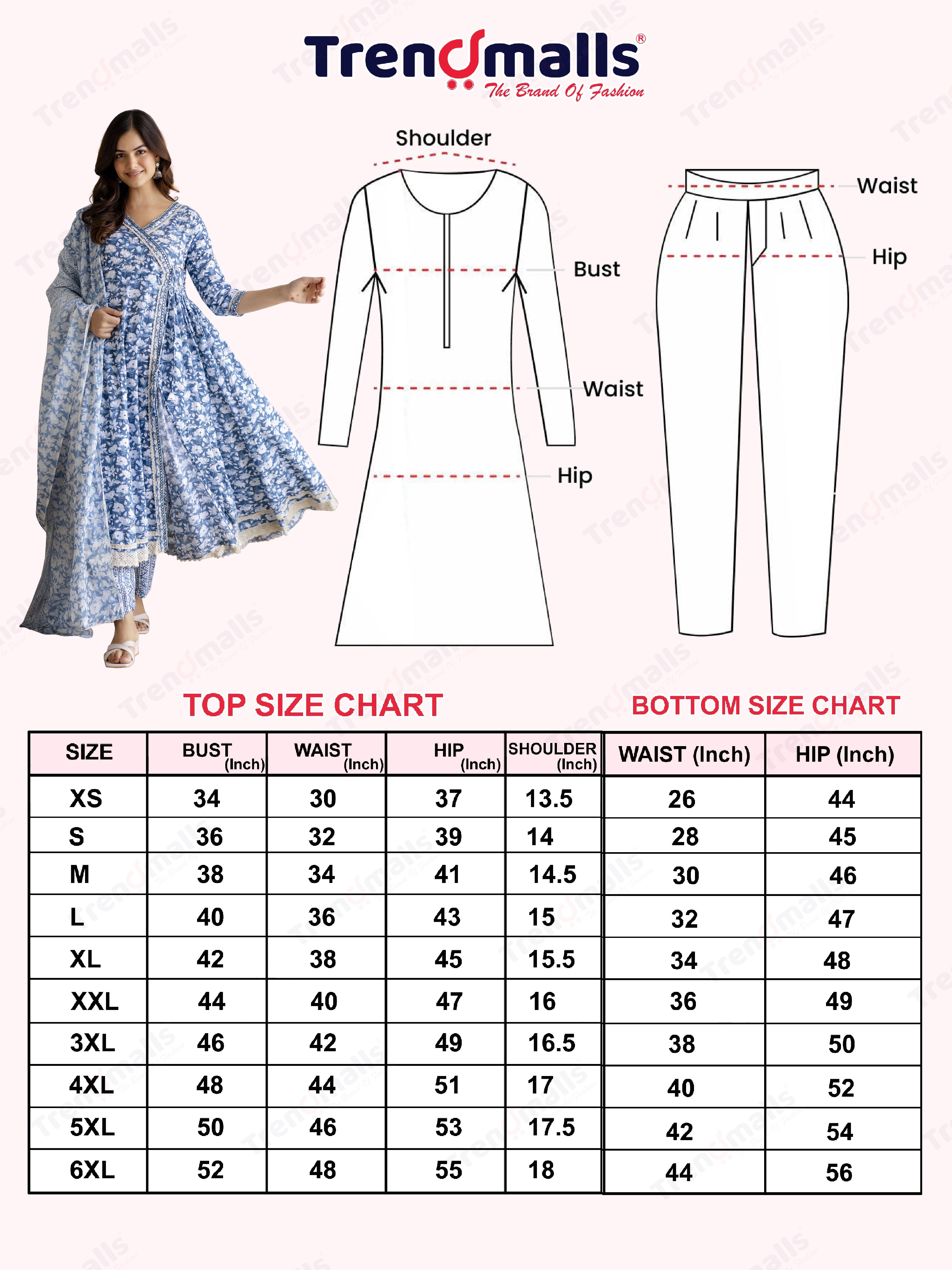 Skyblue Pure Cotton All Over Floral Print Angrakha Kurta Pant with Dupatta Set Trendmalls
