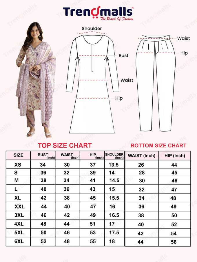 Offwhite Pure Cotton Floral Vine Print Kurta Pant with Dupatta Set Trendmalls
